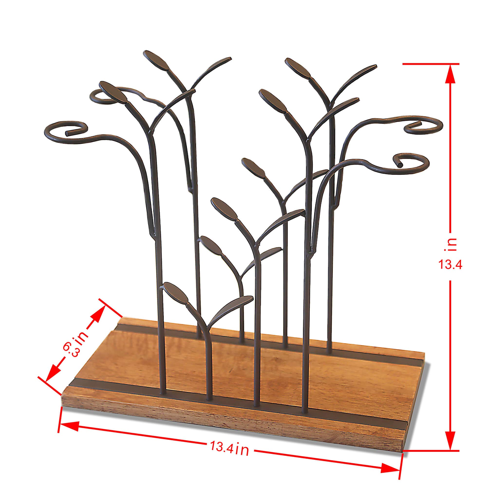 Wooden Tabletop Wine Rack Holder - Holds 4 Bottles & 4 Glasses - Bronze Metal & Wood Countertop Wine Storage - Perfect for Home Bar, Kitchen, Dining Room, Wine Cellar, Cabinet & Pantry Organization - Elegant Wine Display for Parties & Entertaining