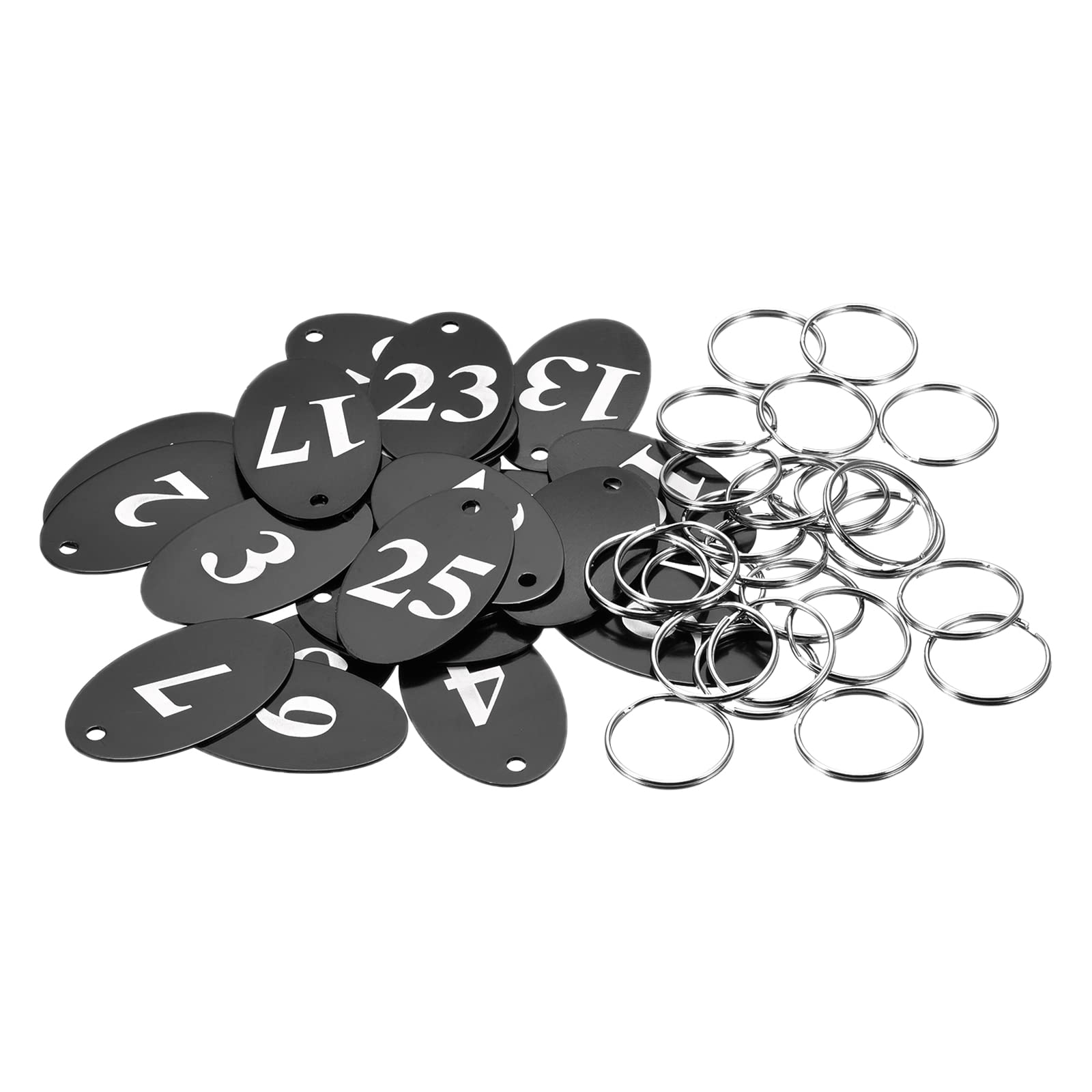 Meccanixity Oval Numbered Key Tags 1-25 - Black Aluminum ID Tags for Coding, Organization & Decoration (Pack of 25) - Perfect for Keychains, Luggage Tags & Inventory Labeling