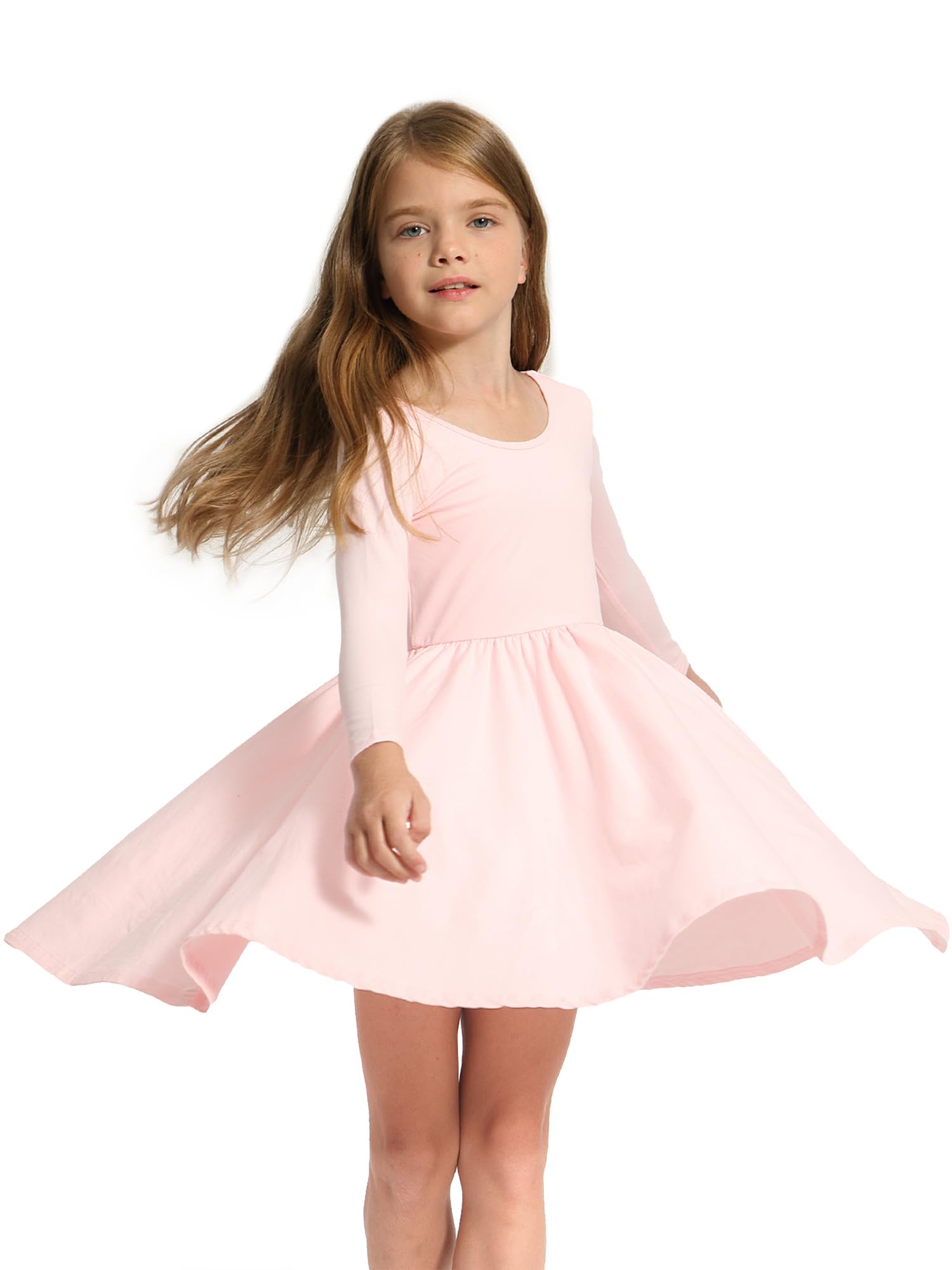 Stelle Girls Long Sleeve White Cotton Skater Dress - Twirl A-Line Toddler Dress for School, Casual Wear & Easter Outfits | Perfect for Parties, Photos & Special Occasions