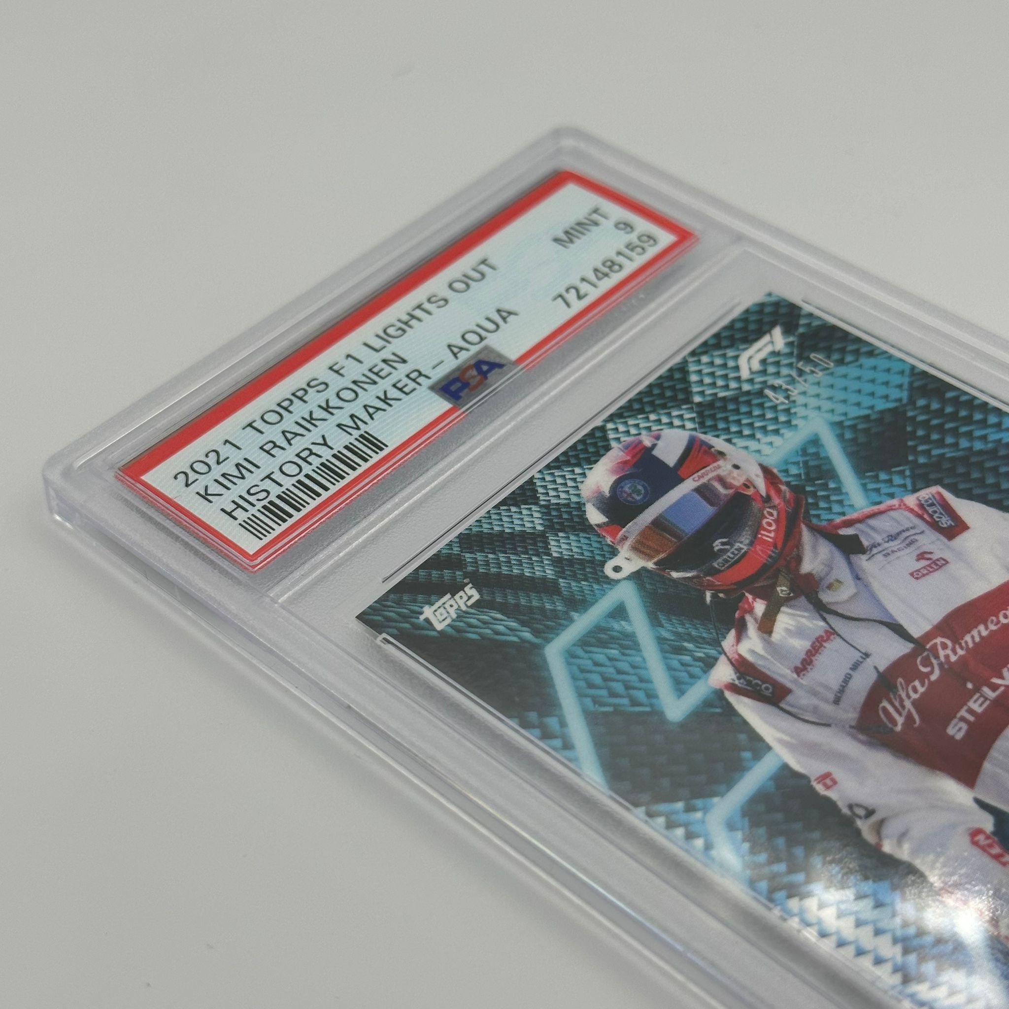 PSA 9 Graded 43/50 Kimi Raikkonen History Maker Trading Card - Rare Collectible for F1 Fans & Sports Memorabilia Enthusiasts - Perfect for Display, Investment, and Gifting