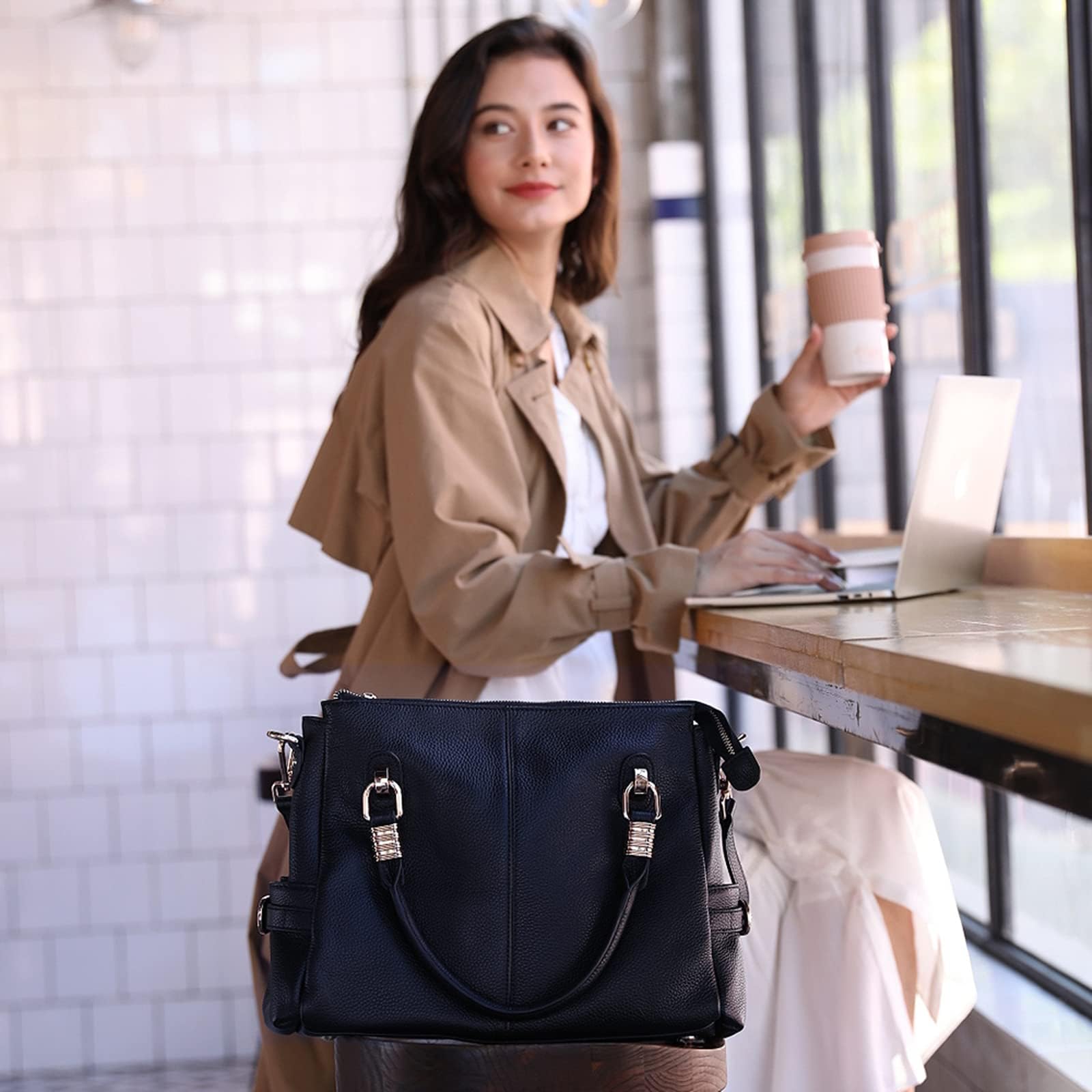 Kattee Soft Women's Genuine Leather Handbags - Stylish Satchel Tote & Shoulder Bag for Work, Travel & Everyday Use