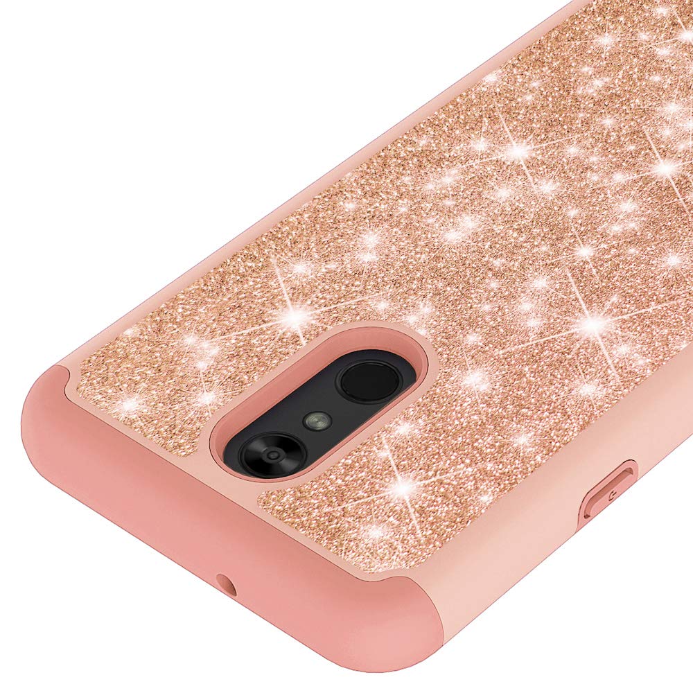 Premium LG Stylo 5/5+/5V/5X/Stylo5 Plus Phone Case with Tempered Glass Screen Protector - Bling Glitter Slim Hybrid Silicone Cover for Women & Girls (Pink Rose Gold) | Perfect for Everyday Protection & Style