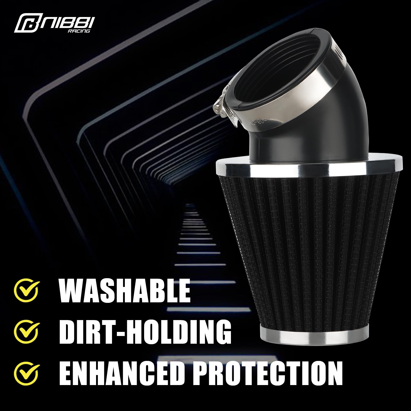 NIBBI 48mm High Performance Air Filter for Dirt Bike, Mini Bike, Pit Bike, Motocross & ATV - GY6 Engine Compatible - Off-Road & Racing Use