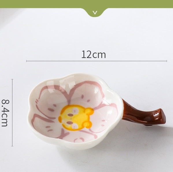 Floral Condiments Dish with Chopsticks Rest - Elegant Ceramic Soy Sauce Plate for Sushi, Dumplings & Asian Cuisine - Perfect for Dining Table, Kitchen & Party Serving