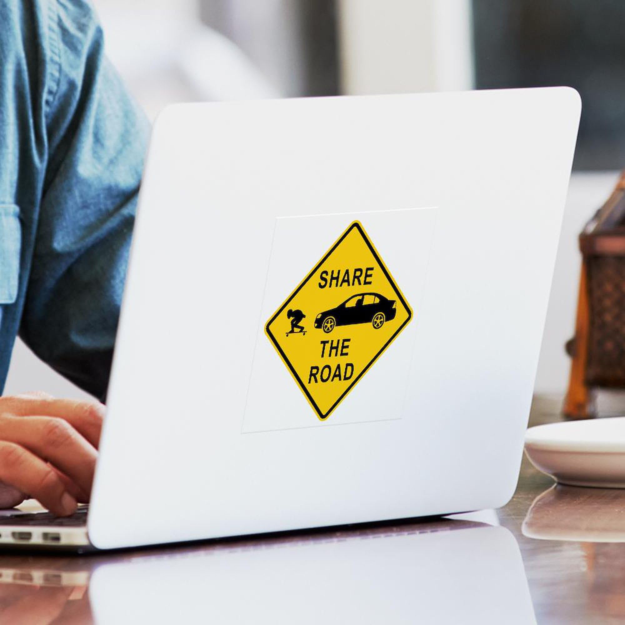 Share The Road Sign 3x3 Inch Square Bumper Sticker - Durable Car Decal for Vehicles, Laptops & Windows - Perfect for Cyclists, Drivers & Road Safety Awareness