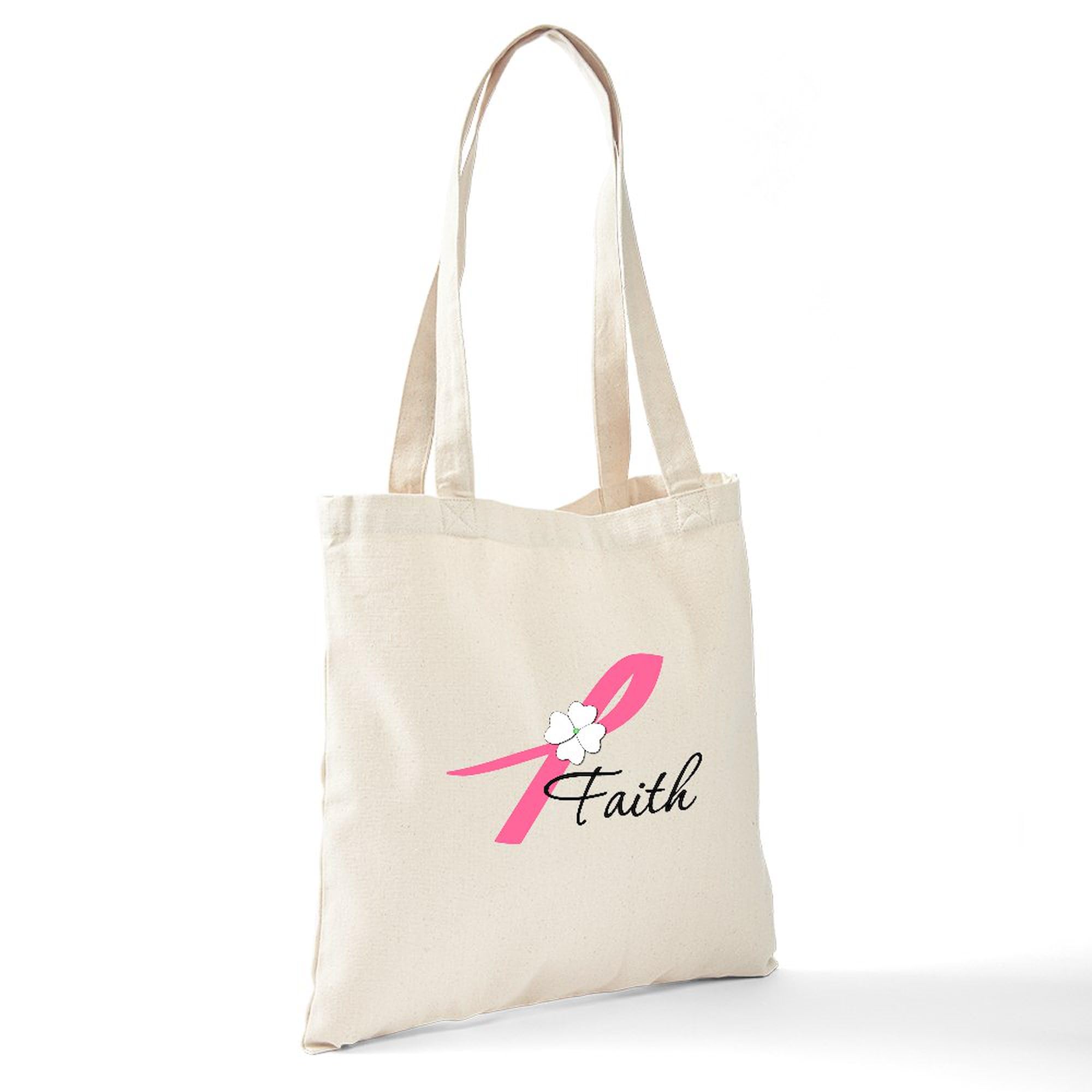 Faith Breast Cancer Awareness Tote Bag - Natural Canvas Reusable Shopping Bag for Groceries, Work, or Charity Events