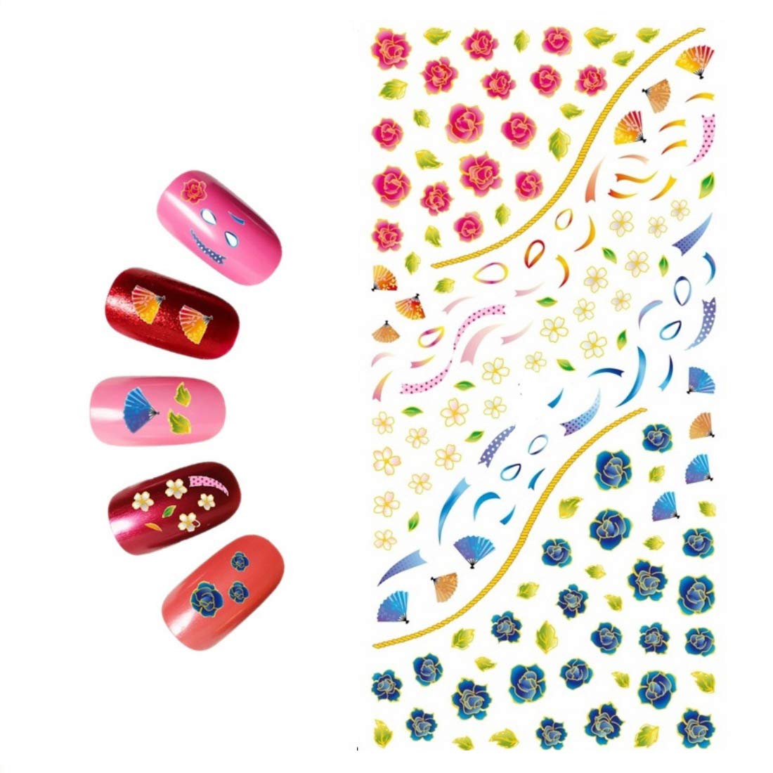 Pink and Blue Floral Nail Art Stickers - SENECIO Water Transfer Manicure Decals (12.5x6cm) for DIY Nails, Salon Use & Special Occasions