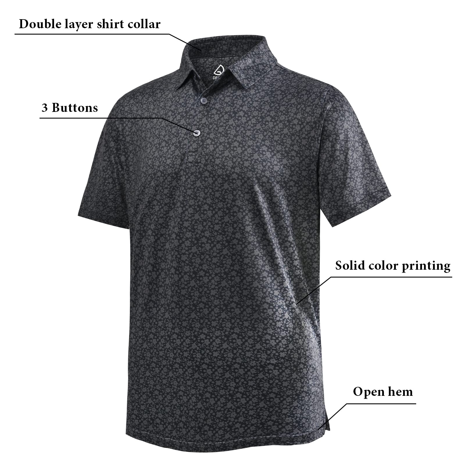 DEOLAX Men's Fashion Print Quick Dry Golf Polo Shirt - Moisture Wicking, Breathable Short Sleeve Tee for Golf, Casual Wear & Outdoor Activities
