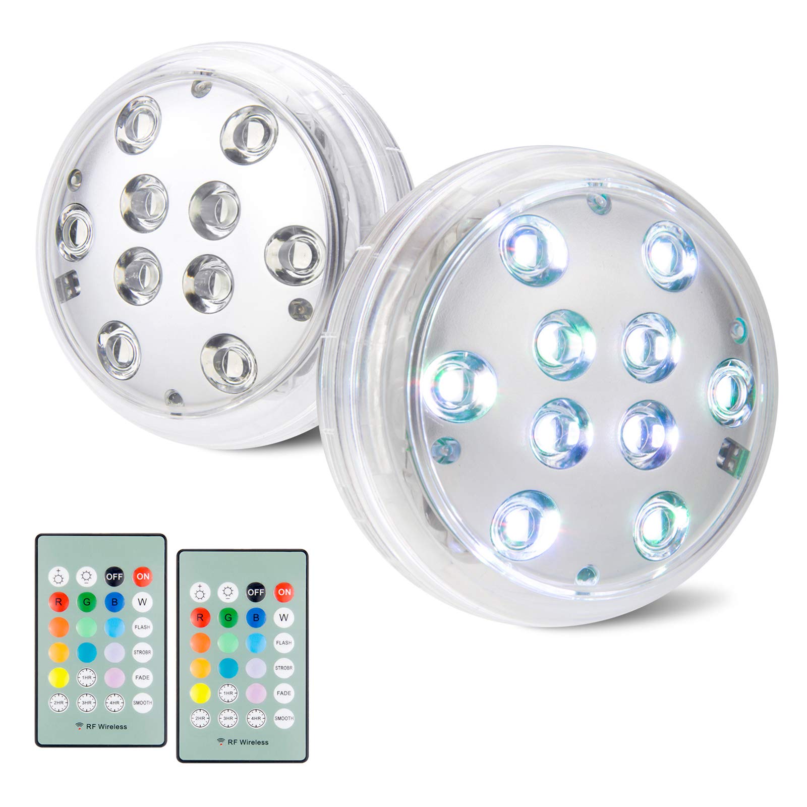 BIGMONAT Waterproof LED Shower Lights - Dimmable RGB Submersible Pool Light with Remote & Timer | Battery Operated Color Changing Lights for Bathtub, Fish Tank, Pond, Vase | Perfect for Spa Nights, Aquarium Decor & Outdoor Water Features