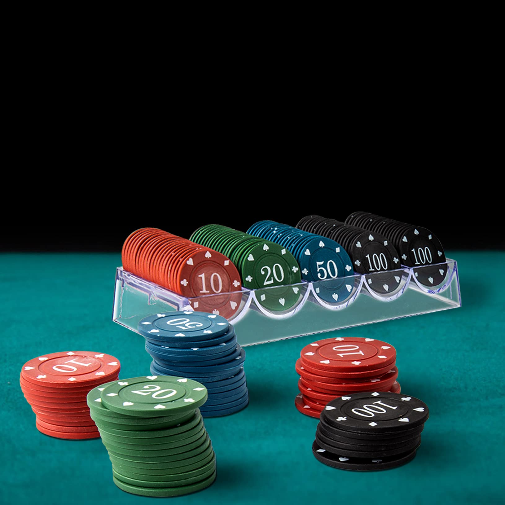 Ponpon Clear Acrylic Poker Chip Trays & Holders - 100-Capacity Chip Rack for Casino Games, Poker Nights & Home Game Storage
