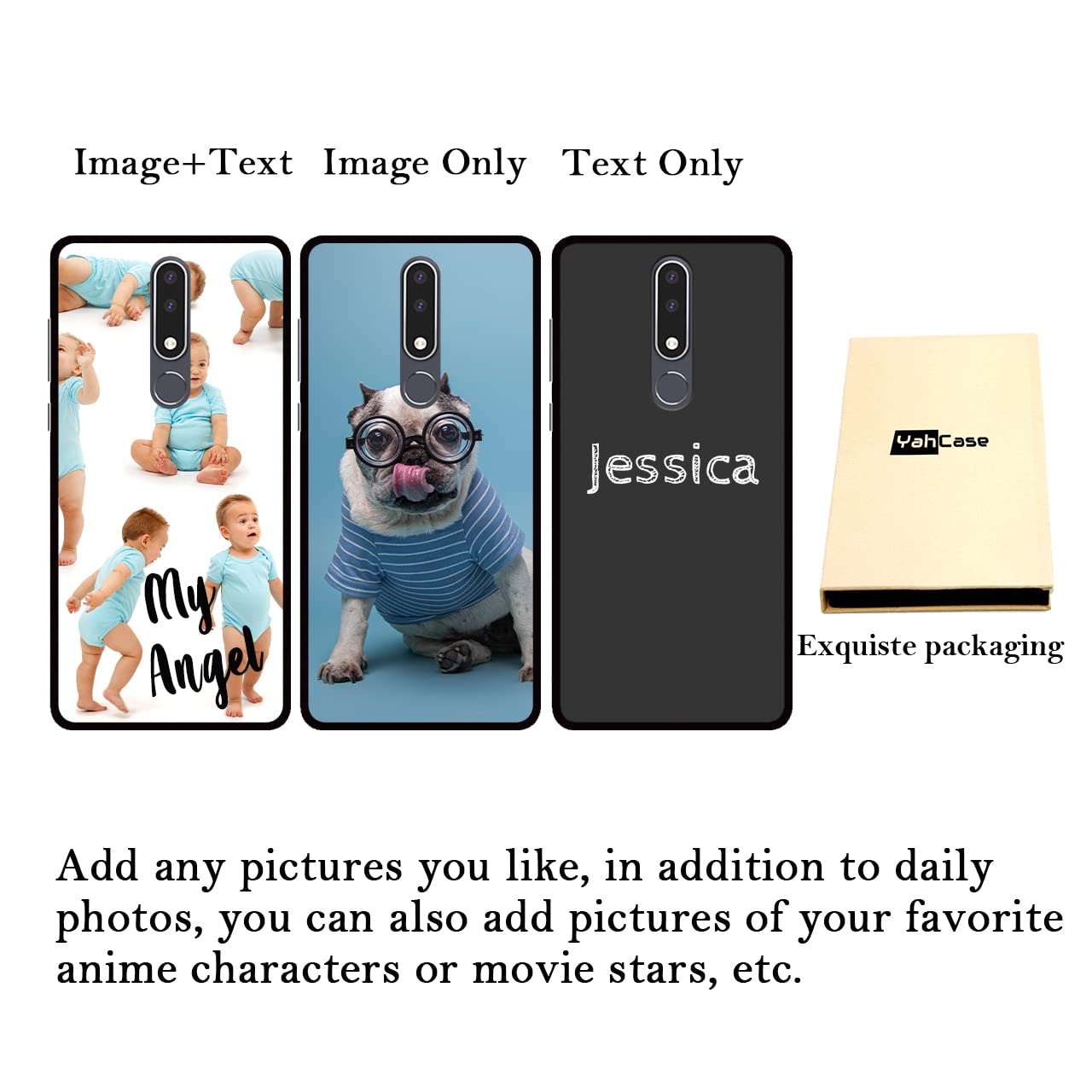 Custom Personalized Photo Text Name Phone Case for Nokia 3.1 Plus - Anti-Scratch Soft TPU Protective Cover (Black) - Perfect for Gifts, Travel & Everyday Protection