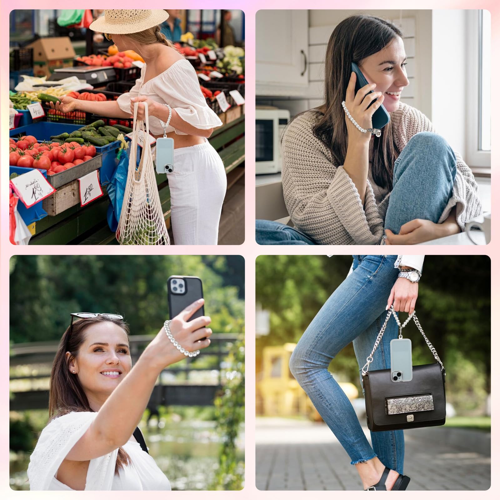 Pearl Phone Charm Strap - 2pcs Back Patch Included | Universal Phone Pendant Wrist Strap with Beads | Cute Camera Wrist Strap for Most Phone Cases | Perfect for Selfies, Vlogging & Everyday Use
