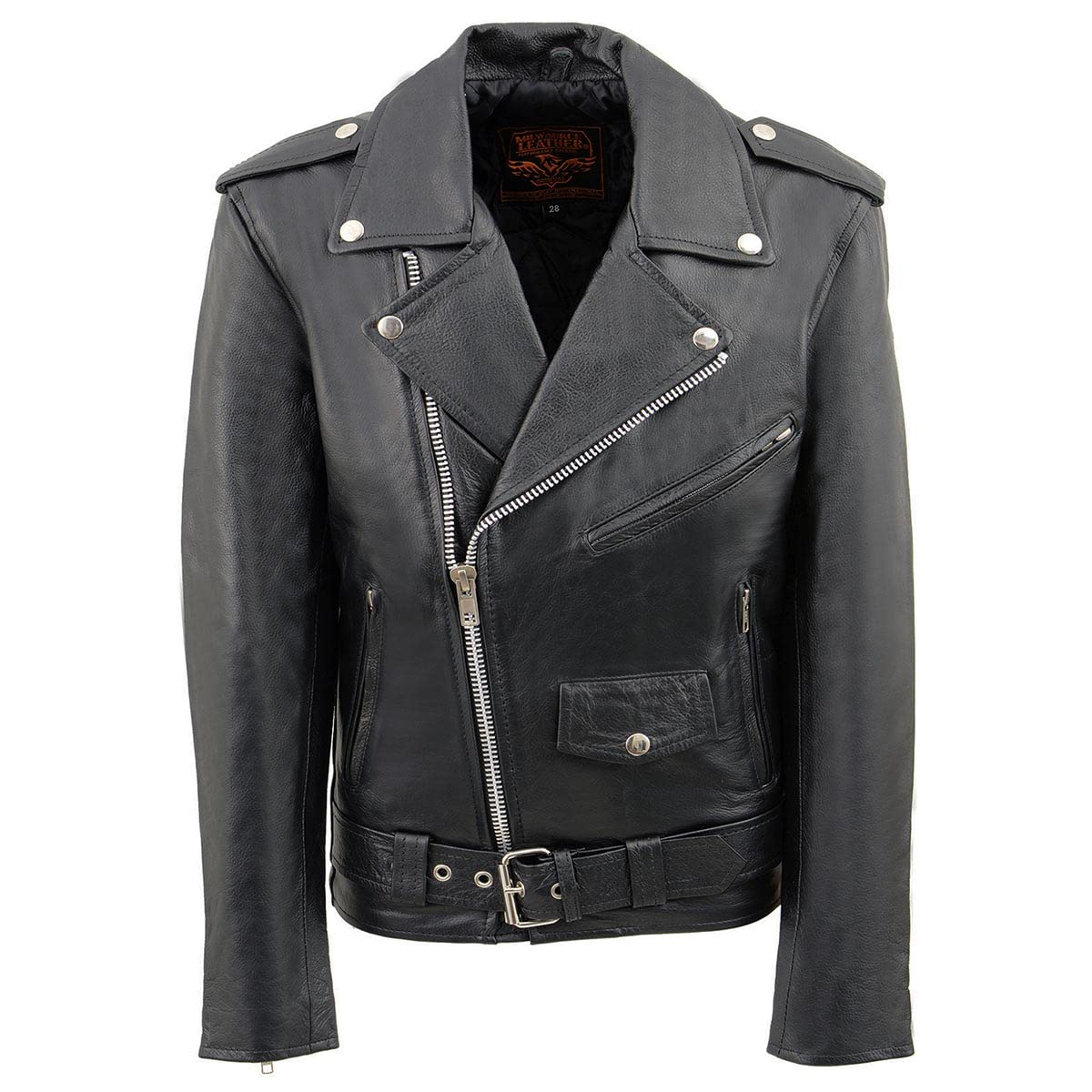Milwaukee Leather Youth Black Police Biker Jacket - Classic Style Motorcycle Jacket for Teens & Kids - Perfect for Riding, Halloween Costumes & Outdoor Adventures (Model LKY1950)