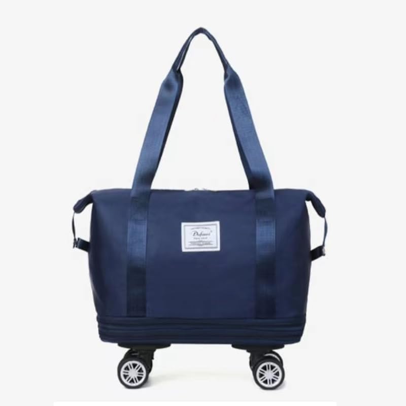 Expandable Large Capacity Weekender & Gym Tote Bag for Women - Water-Resistant Travel Duffel with Detachable Wheels, Dry-Wet Separation - Perfect Carry On Luggage for Travel, Workout & Overnight Trips (Navy Blue)