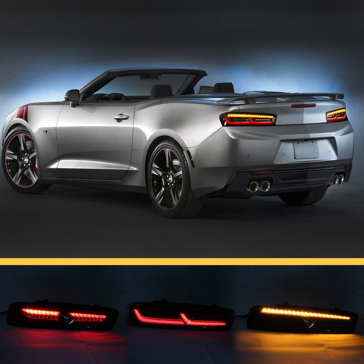 2016-2018 Chevy Camaro Coupe Full LED Tail Lights with Sequential Turn Signal & DRL - Smoked/Clear YAB-CMR-0278 | Upgrade for Enhanced Visibility & Style | Perfect for Night Driving & Car Shows
