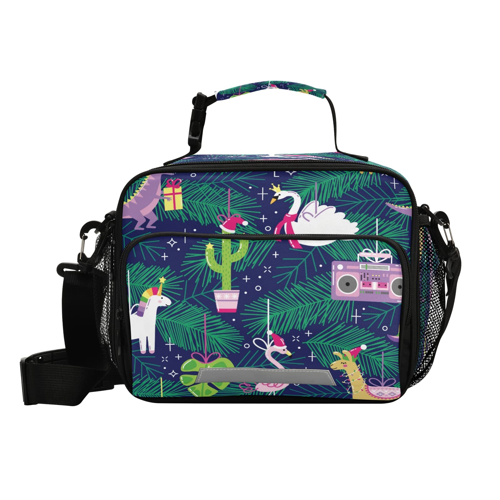 Christmas Cartoon White Swan Dinosaur Parrot Insulated Lunch Box for School - Cute Insulated Lunch Bag for Teens, Kids, Students & Office Workers - Perfect for School, Picnic, Travel & Business with Adjustable Shoulder Strap