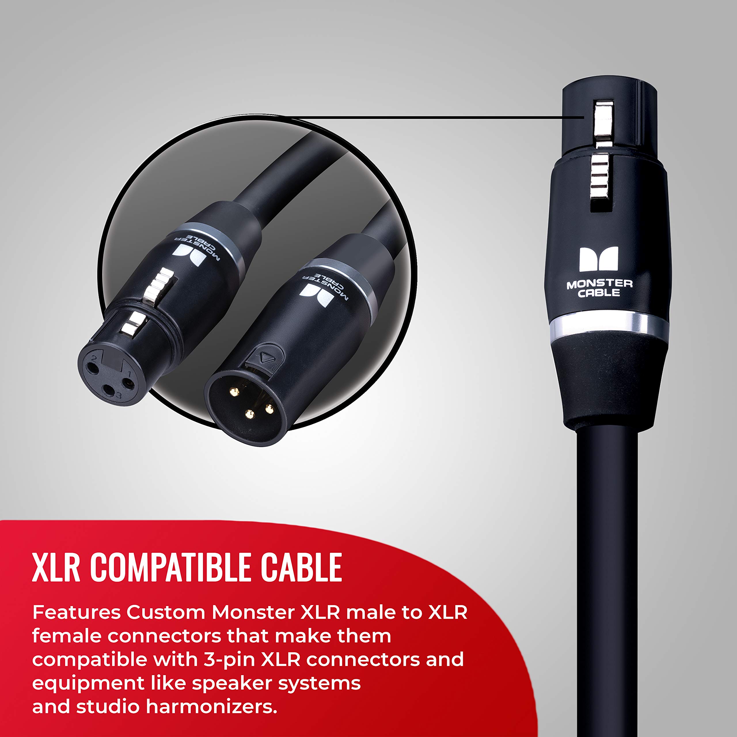 Monster Cable Prolink Studio Pro 2000 XLR Microphone Cable - 5ft Gold Plated Connectors, High-Quality Multi-Gauge Wire for Professional Audio Recording, Live Performances & Studio Sessions