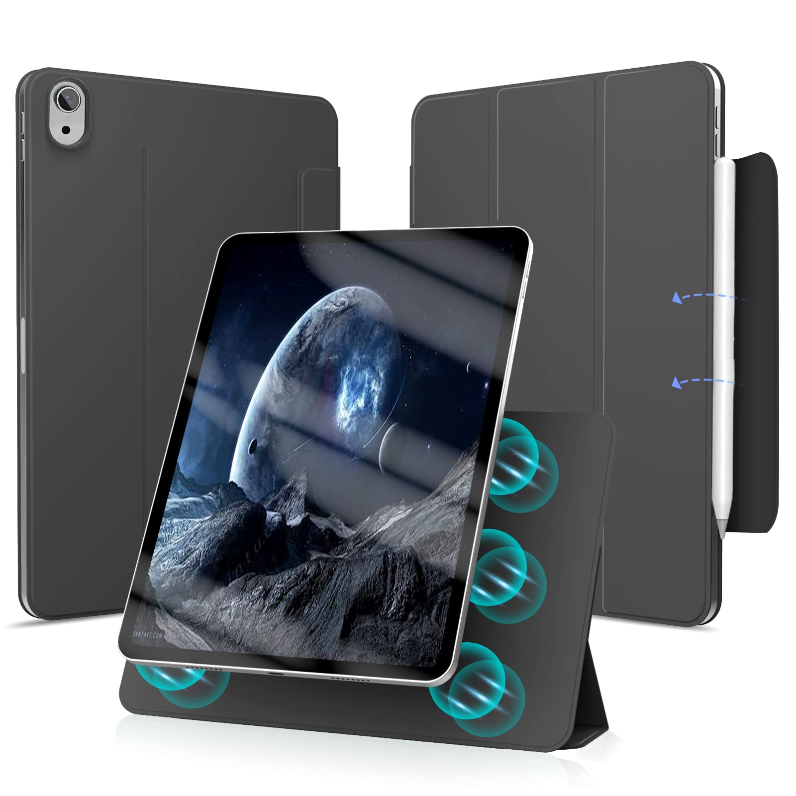 Kenke Hybrid Protective Case for iPad Air 5th Gen 2022 & iPad Air 4th Gen 2020 (10.9 Inch) - Magnetic Detachable Cover with Secure Clasp, Supports Apple Pencil 2 Charging, Auto Wake/Sleep - Perfect for Work, Travel & Home Use - Black