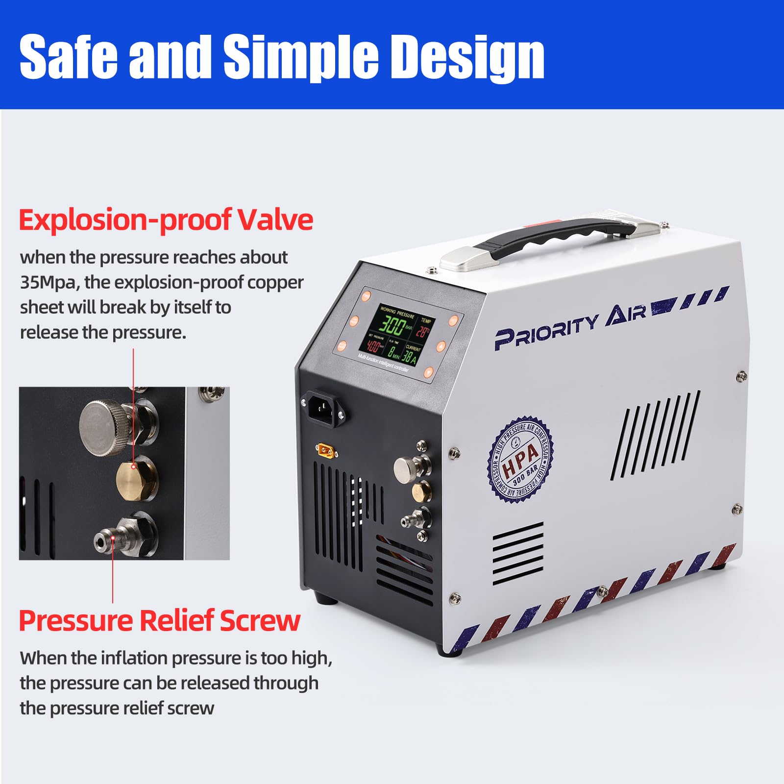 12V 300Bar 4500PSI/30MPA Oil-Free PCP Air Compressor with LCD Display & Built-in Power Adapter - Portable High Pressure Air Pump for PCP Rifles, Scuba Tanks, Paintball & Airsoft Guns - Perfect for Hunting, Diving & Outdoor Sports