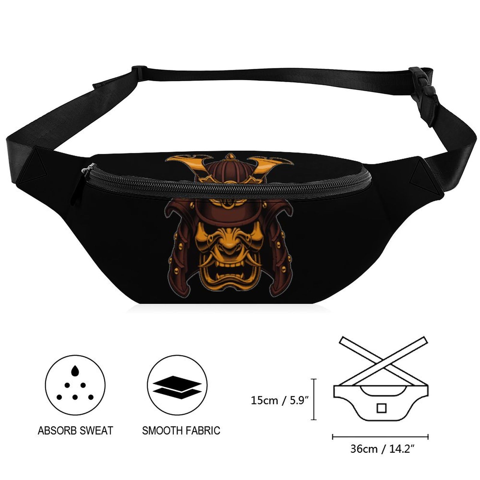 Japan Skull Warrior Belt Bag - Adjustable Waist Pouch & Crossbody Bag for Men & Women - Perfect for Travel, Hiking, Concerts & Everyday Use