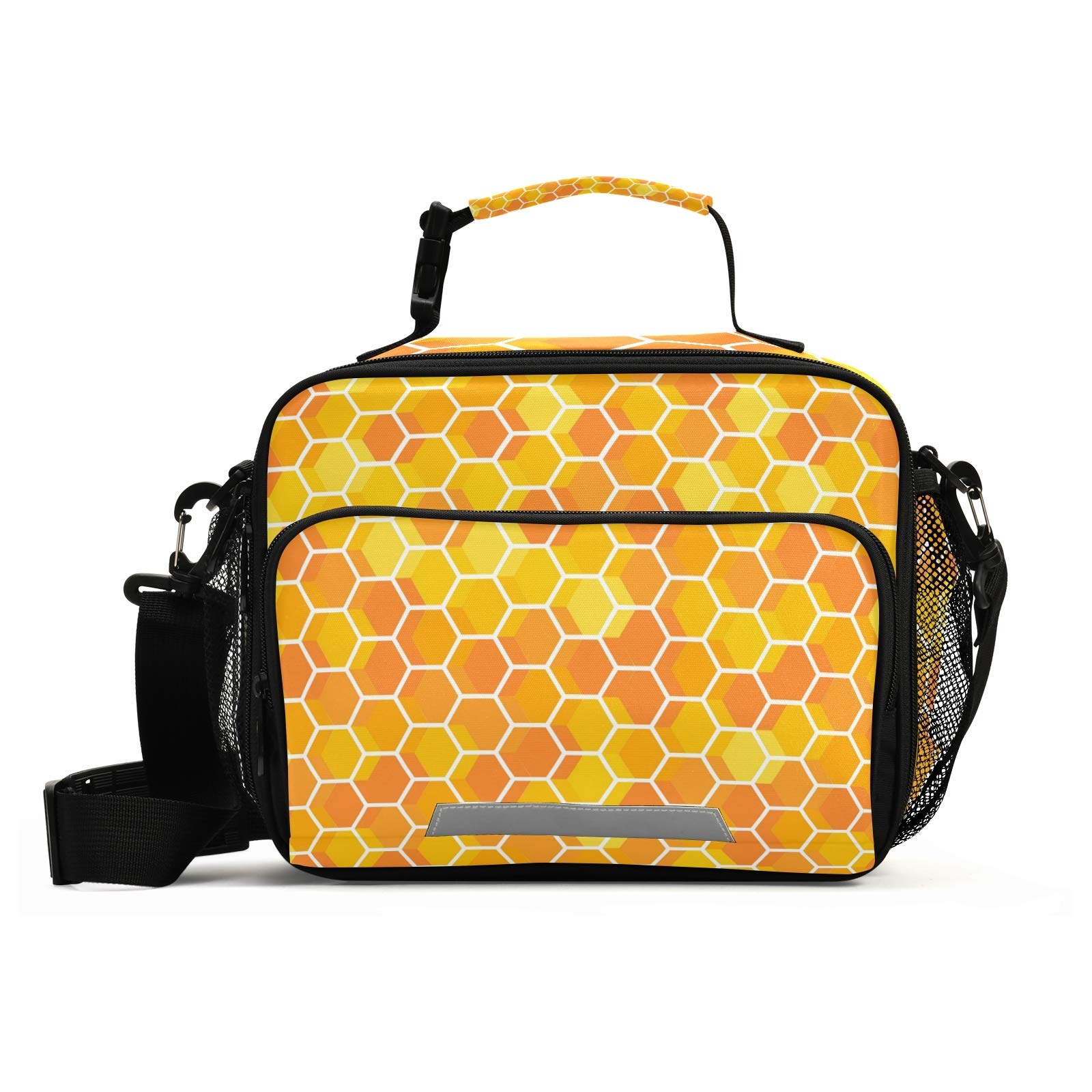 Golden Honeycomb Yellow Hexagon Insulated Lunch Box for Kids & Adults - Reusable Cooler Bag for School, Work, Picnic & Outdoor Activities | BPA-Free Leakproof Lunch Tote with Shoulder Strap