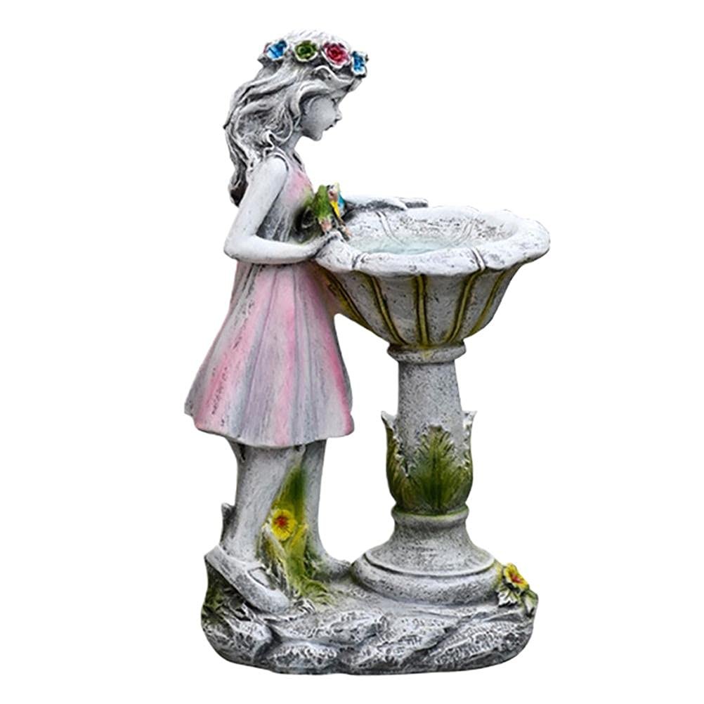 Solar Powered Fairy Garden Statue - Shiker Solar Lighted Girl Bird Bath Sculpture, Resin Angel Figurine for Outdoor Garden Decor, Small - Perfect for Patio, Yard & Fairy Garden Landscaping