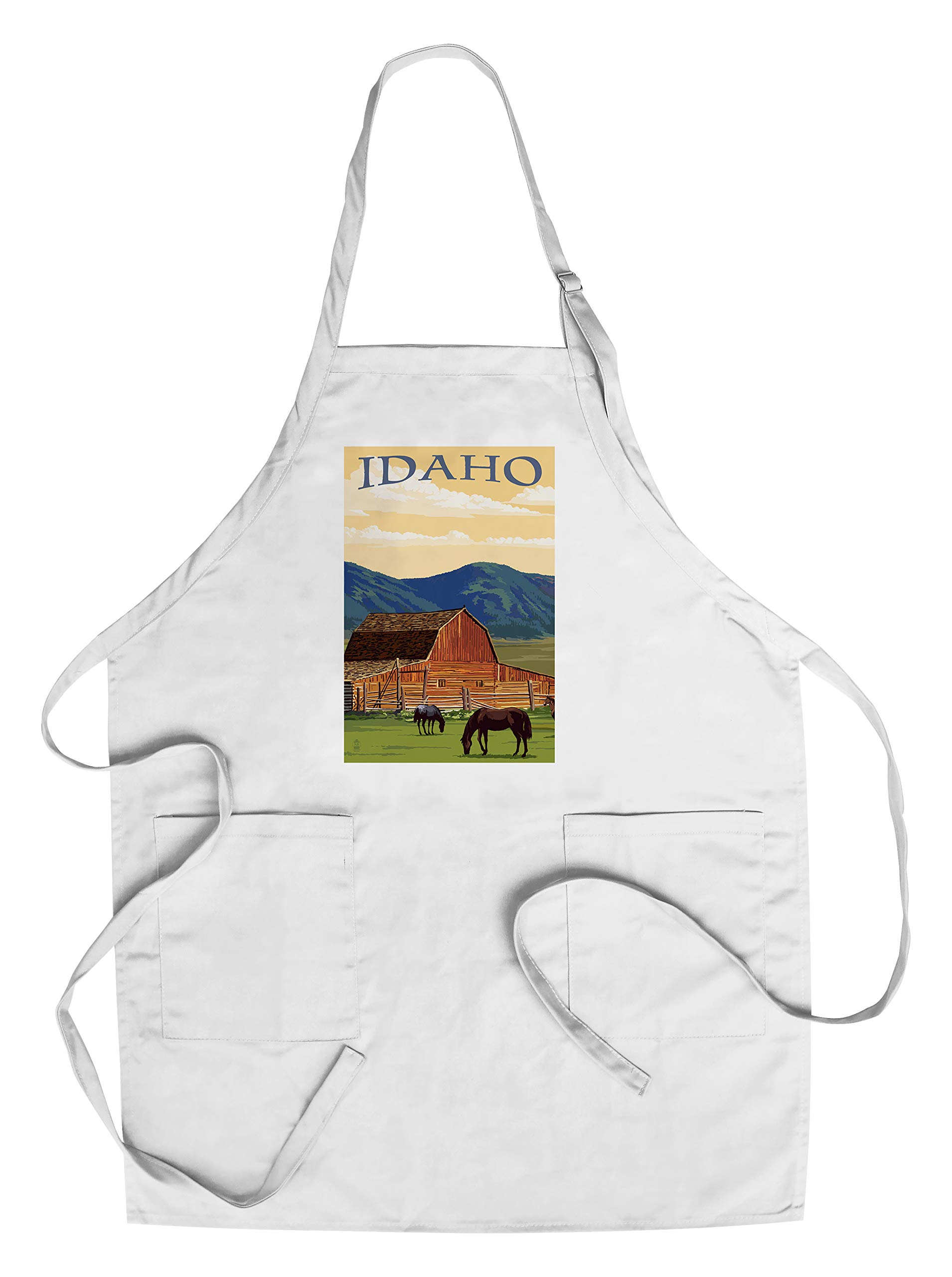 Idaho Horses and Barn Cotton Canvas Apron - Unisex Kitchen Cooking Baking Grilling Apron with Pockets - Perfect for BBQ, Baking & Outdoor Cooking