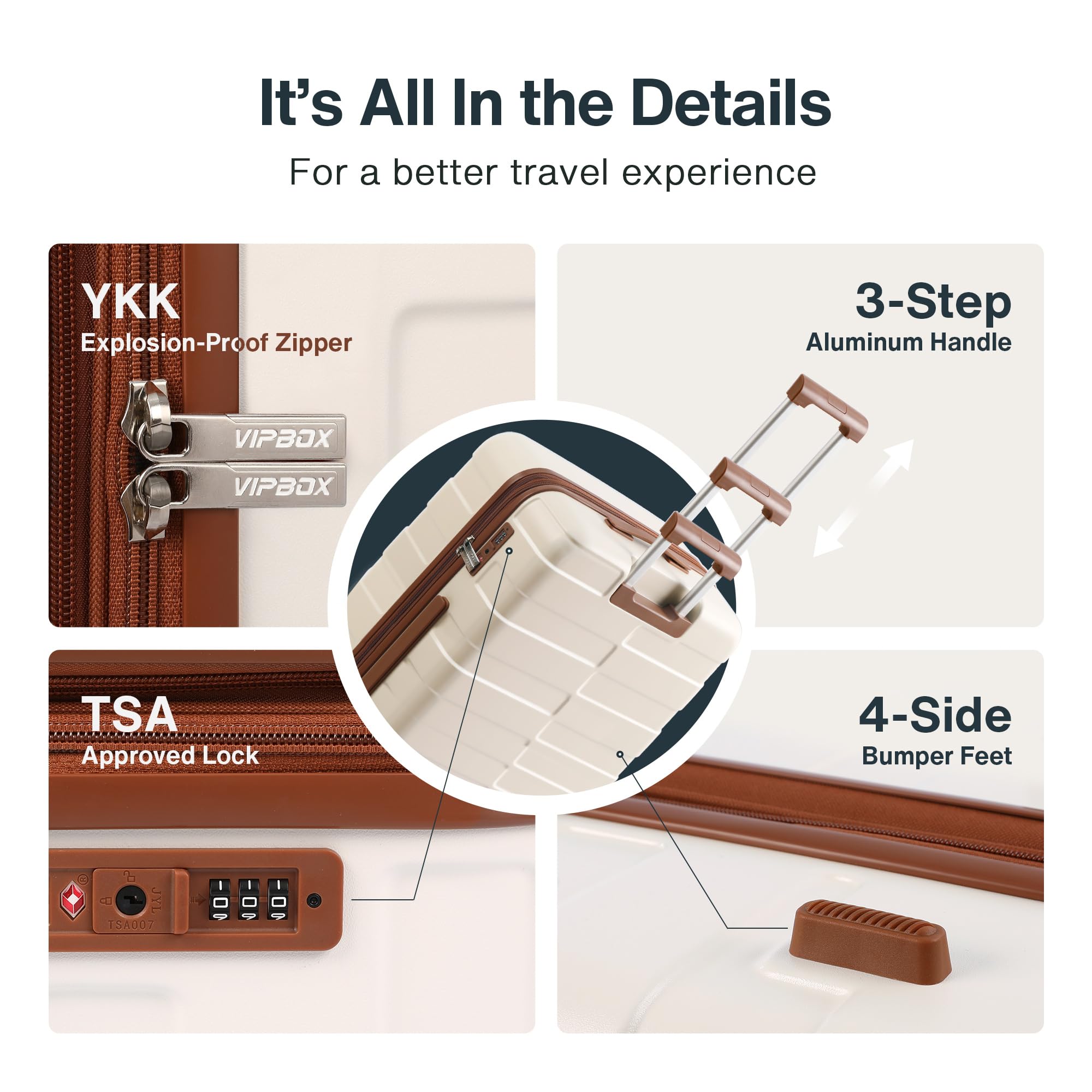 3-Piece Hardside Luggage Set with TSA Lock & Spinner Wheels - Expandable Ultra Durable Polycarbonate Lightweight Carry-On Suitcase for Travel (Elegant White) | Perfect for Business Trips, Family Vacations & International Travel