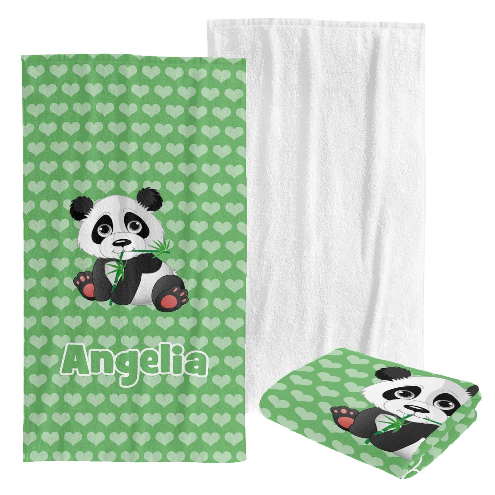 Custom Personalized Beach Towel - Soft Quick-Dry Bath Towel Blanket for Swimming, Sunbathing - Heart & Panda Pattern for Kids, Men, Women - Perfect for Pool, Beach Vacation, Yoga, Picnic