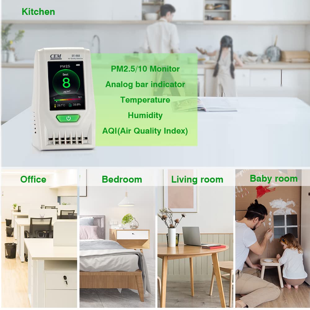**CEM Air Quality Monitor - Accurate PM2.5 PM10 Detector with Humidity & Temperature Sensor | Real-Time Data & Mean Value Recording | Ideal for Indoor Air Quality Testing, Home, Office & School**