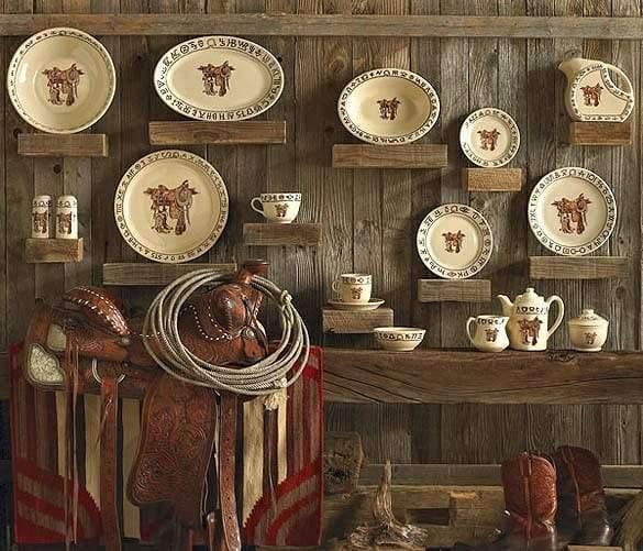 Western Style Dinner Plates - Rustic Boots & Brands Ceramic Plates for Cowboy Themed Dining, BBQ, and Farmhouse Decor