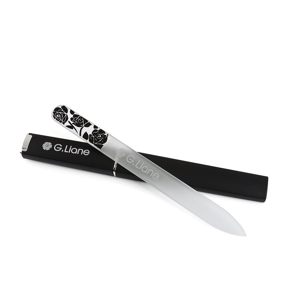 G.Liane Professional Crystal Glass Nail File Set - Double Sided Etched Nail Files for Manicure, Pedicure & Nail Art | Rose Black | Gentle Alternative to Metal Files & Emery Boards | Perfect for Home, Salon & Travel Nail Care