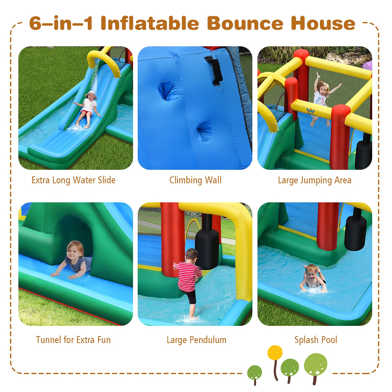 BOUNTECH Inflatable Water Slide & Bounce House Combo - 750W GFCI Blower Included | Wet & Dry Outdoor Play for Kids & Adults | Perfect for Backyard Parties, Summer Fun & Birthday Gifts