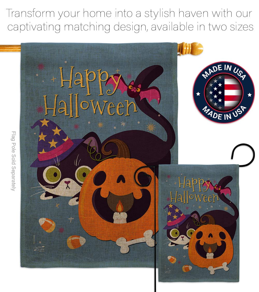 Witchy Cat Burlap Garden Flag - Halloween Decor for Yard & Home