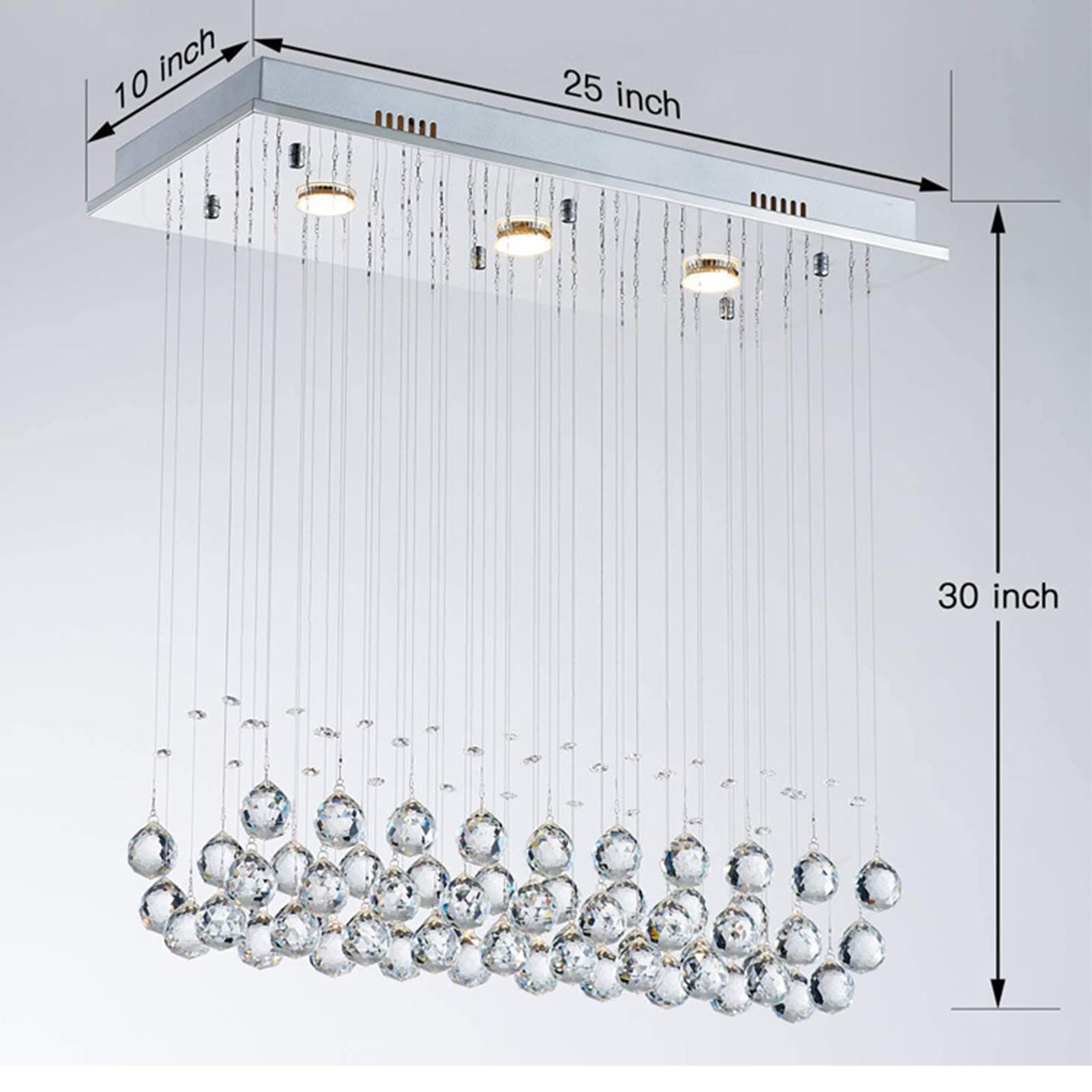Modern Minimalist Rectangular LED Chandelier - Raindrop Crystal Pendant Semi-Recessed Ceiling Light for Bedroom, Dining Room, Entryway, Foyer & Girls Room | Elegant Home Lighting for Contemporary Interiors