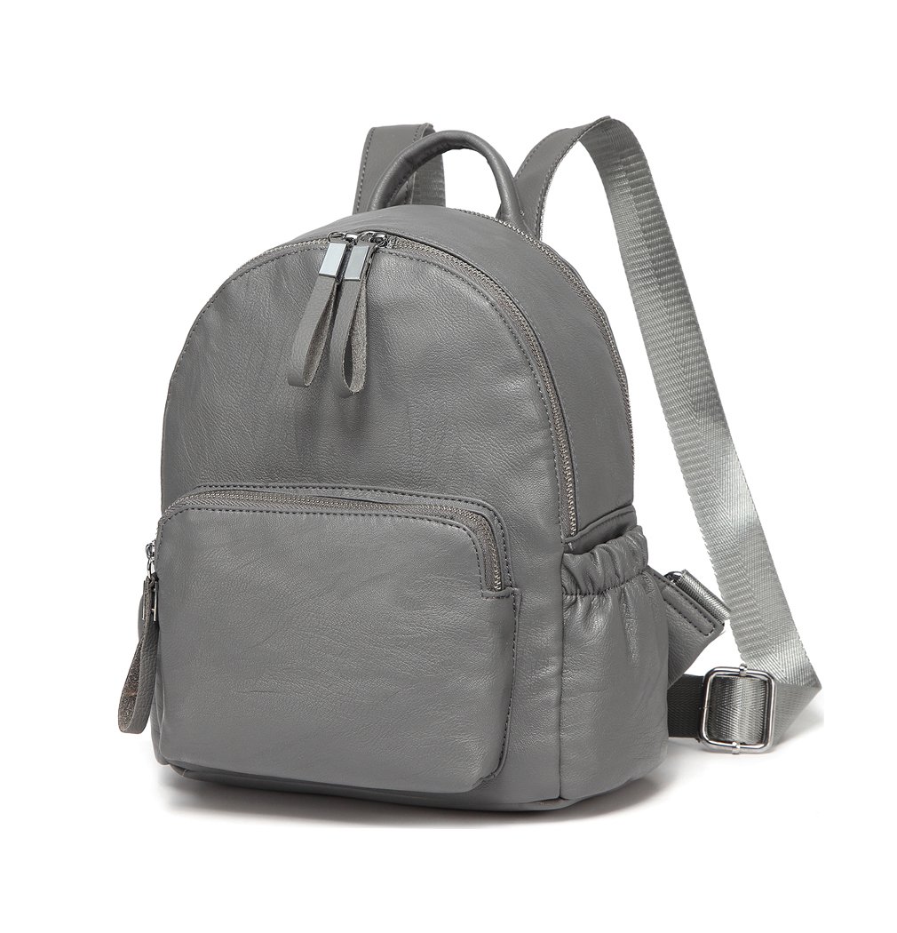 VASCHY Mini Backpack Purse for Women - Stylish Faux Leather Small Backpack with Double Compartment in Gray | Perfect for Travel, Work & Everyday Use