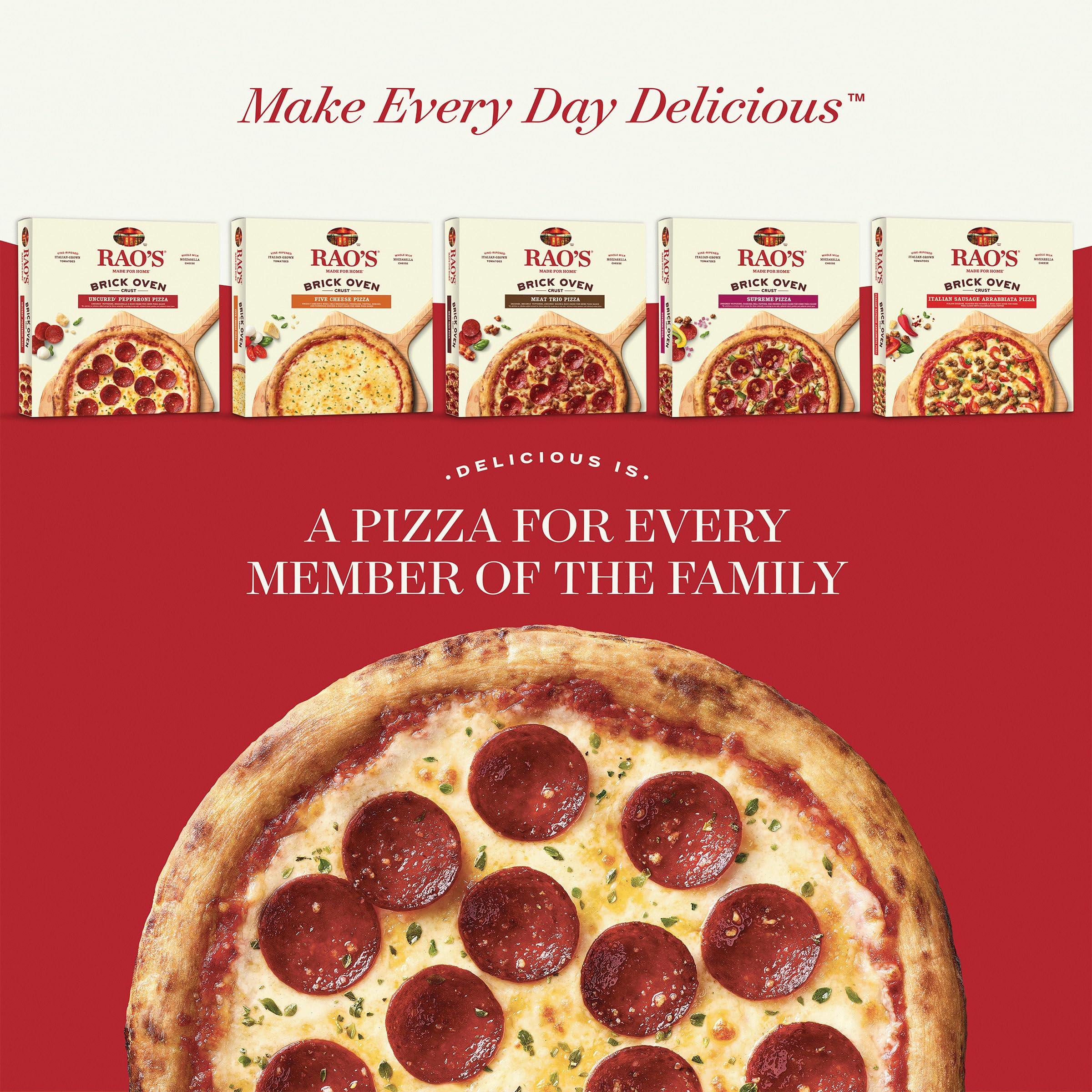 Rao's Homemade Frozen Pizza - Uncured Pepperoni, Brick Oven Crust, Premium Quality with Fresh Shredded Whole Milk Mozzarella Cheese | Perfect for Family Dinners, Game Nights & Quick Meals