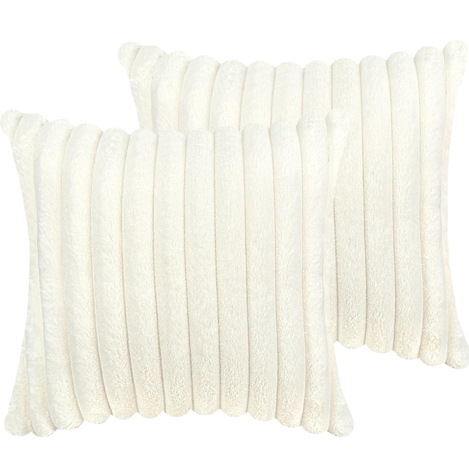 18x18 Inch Faux Fur Throw Pillow Covers Set of 2 - Soft Fluffy Decorative Pillow Covers with Velvet Back for Sofa, Couch & Bed - Cream White Neutral Home Decor - Perfect for Living Room, Bedroom & Cozy Home Accents