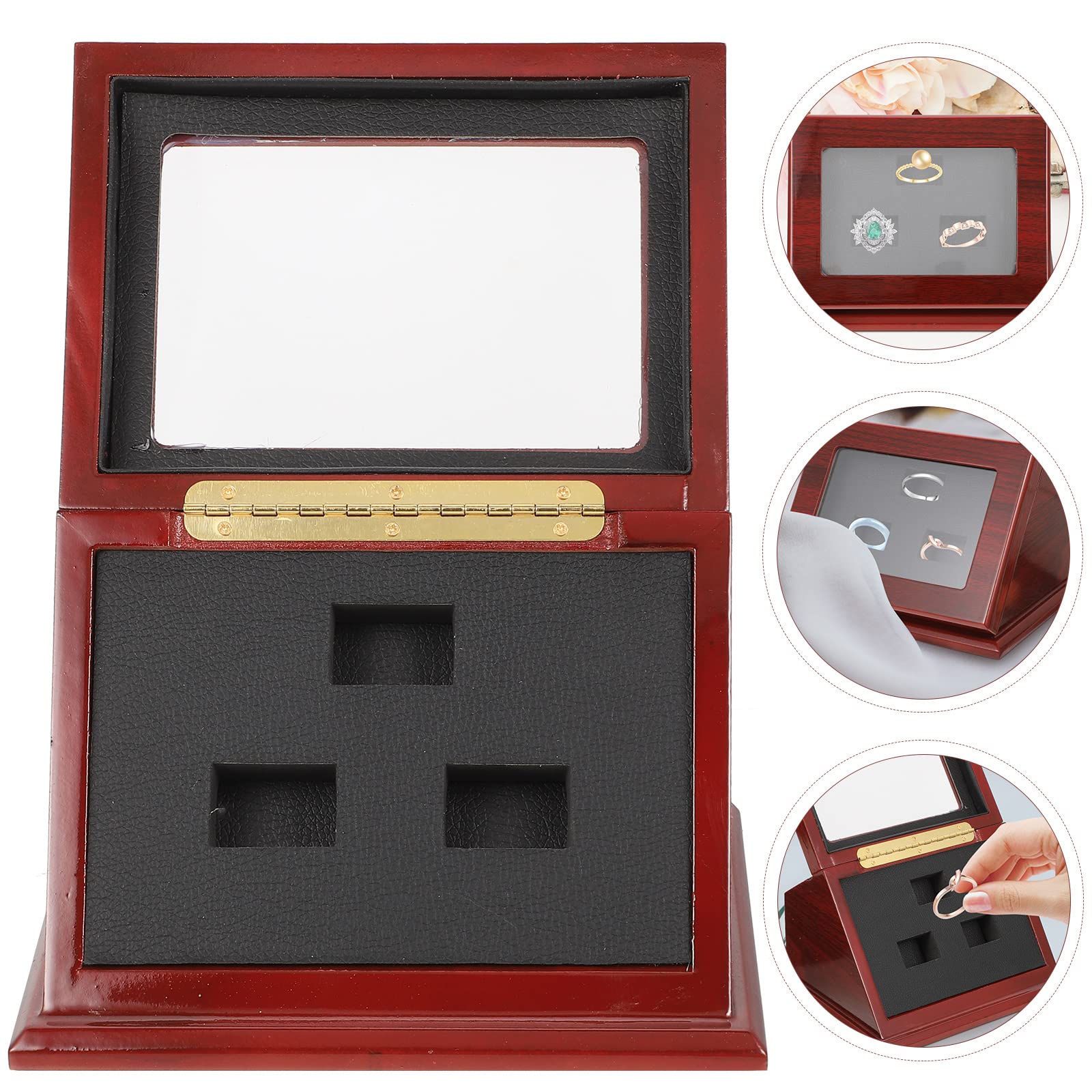 LUOZZY Championship Ring Display Case - Wooden Ring Storage Box with 3 Holes for Jewelry Collection | Perfect for Home Decor, Sports Memorabilia Showcase & Gift Presentation