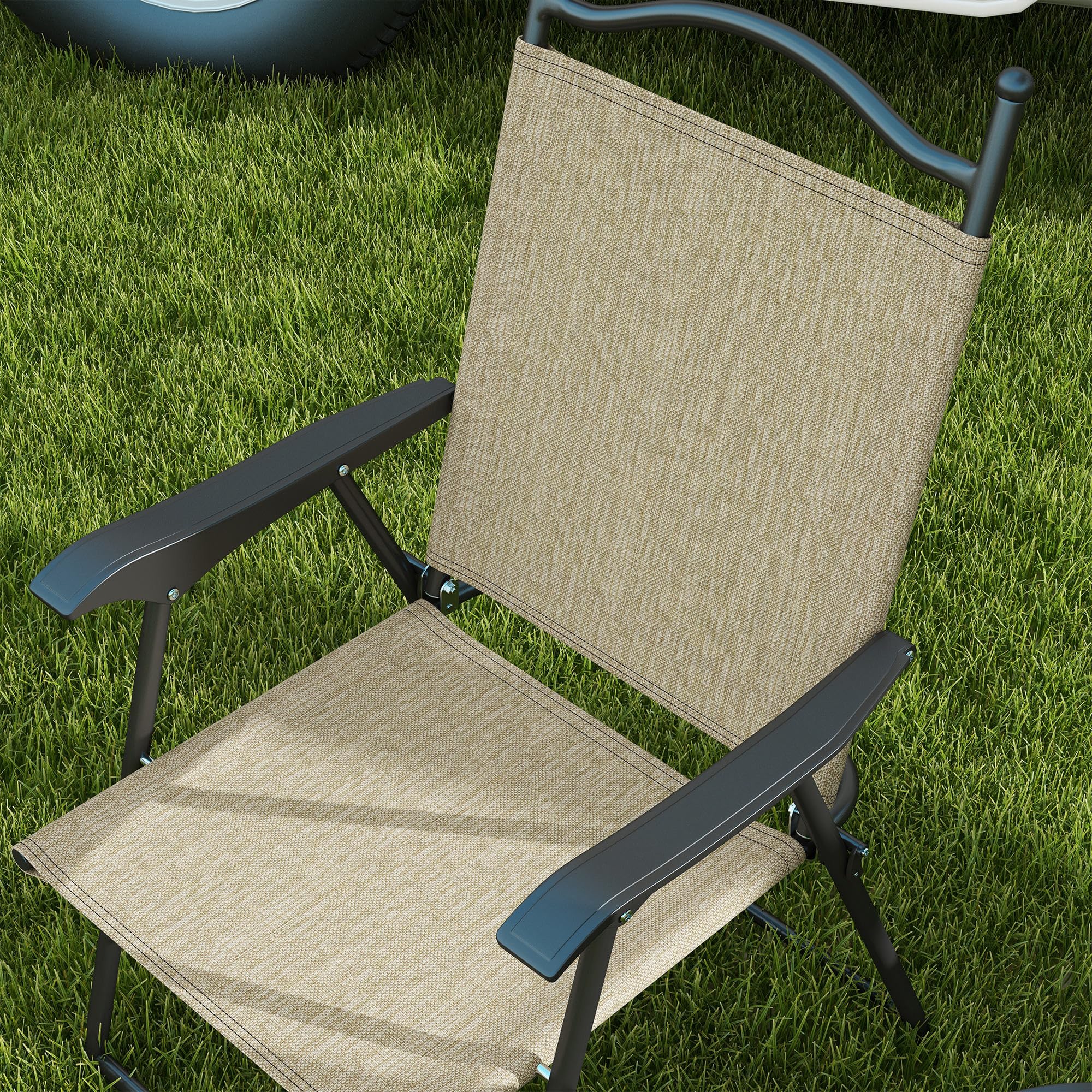 Outsunny 4-Pack Folding Patio Chairs with Armrests - Breathable Mesh Fabric Lawn Chairs for Adults, Camping, Backyard, Beach & Outdoor Relaxation