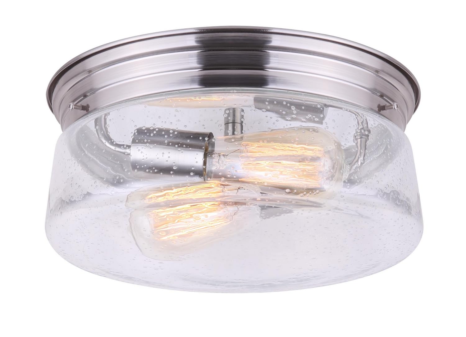 Canarm Albany 2 Light Flush Mount Ceiling Fixture - Brushed Nickel Finish with Seeded Glass Shade - Perfect for Bedroom, Hallway, or Entryway Lighting