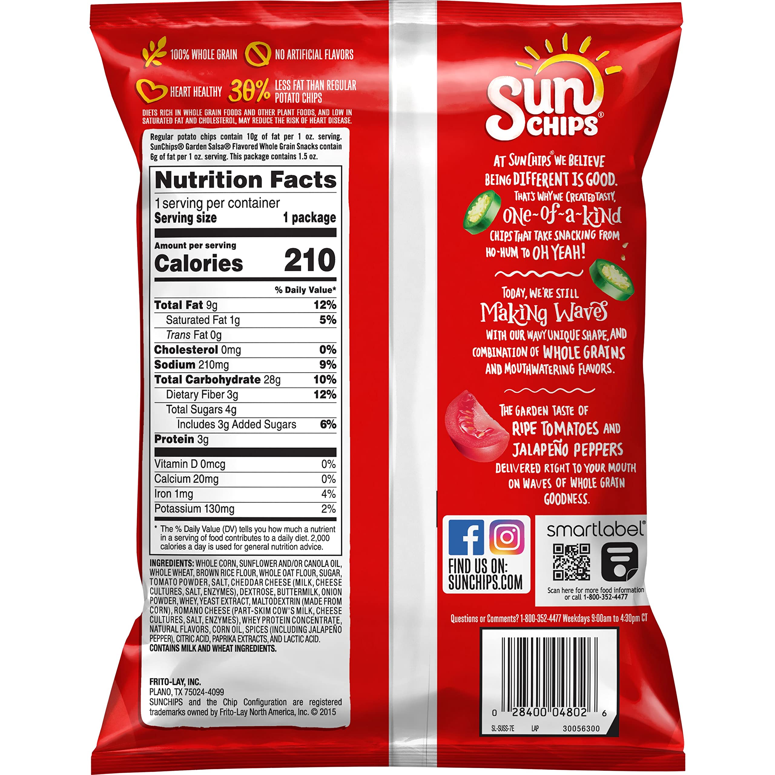 SunChips Garden Salsa Flavored Multigrain Snacks - 1.5oz Bags (Pack of 64) | Healthy Whole Grain Chips for Parties, Picnics & Office Snacking