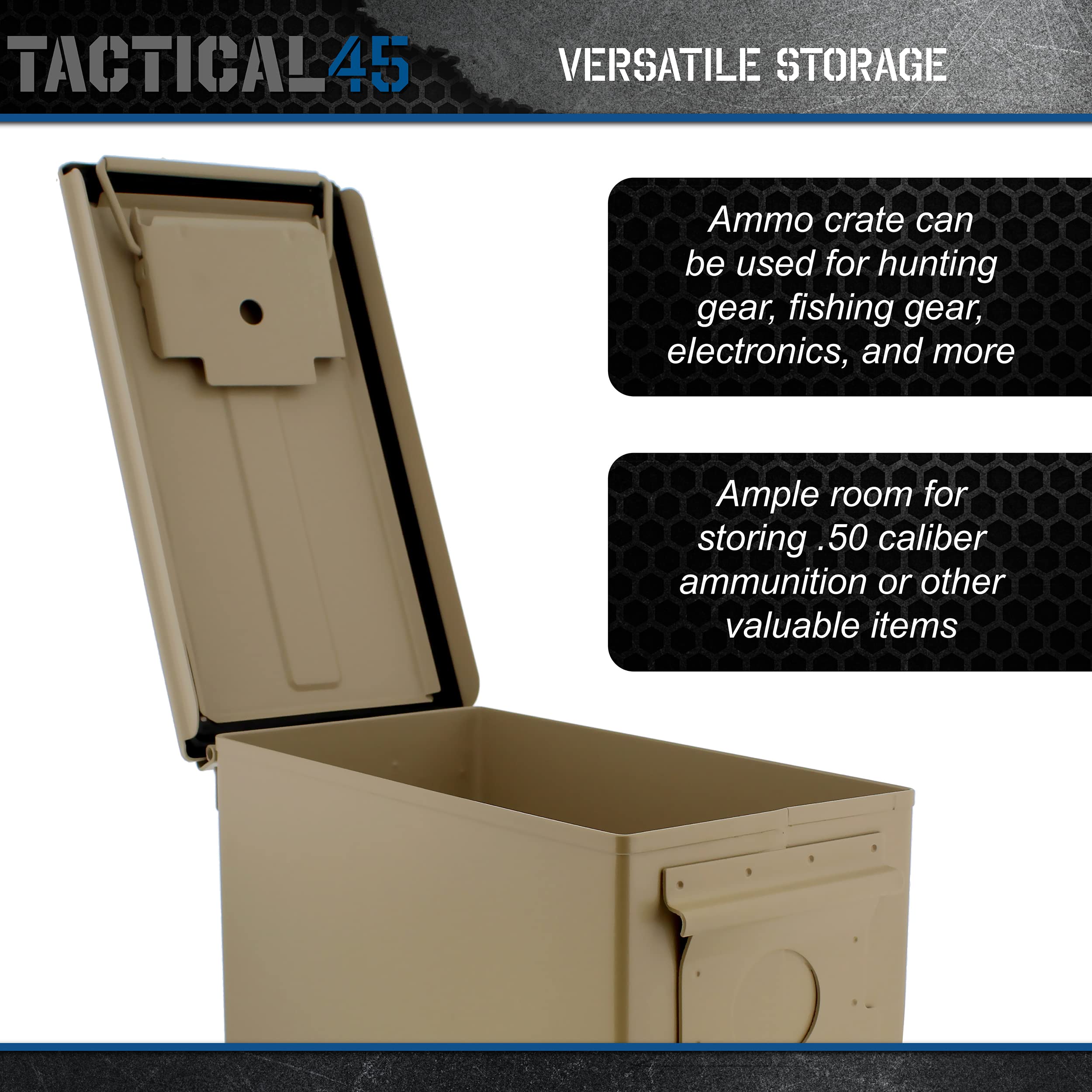 50 Cal Tan Metal Ammo Box 4-Pack - Heavy Duty Ammo Storage Containers with Secure Lids for Military, Hunting & Home Organization - Perfect for Gun Range, Survival Kits & Outdoor Adventures