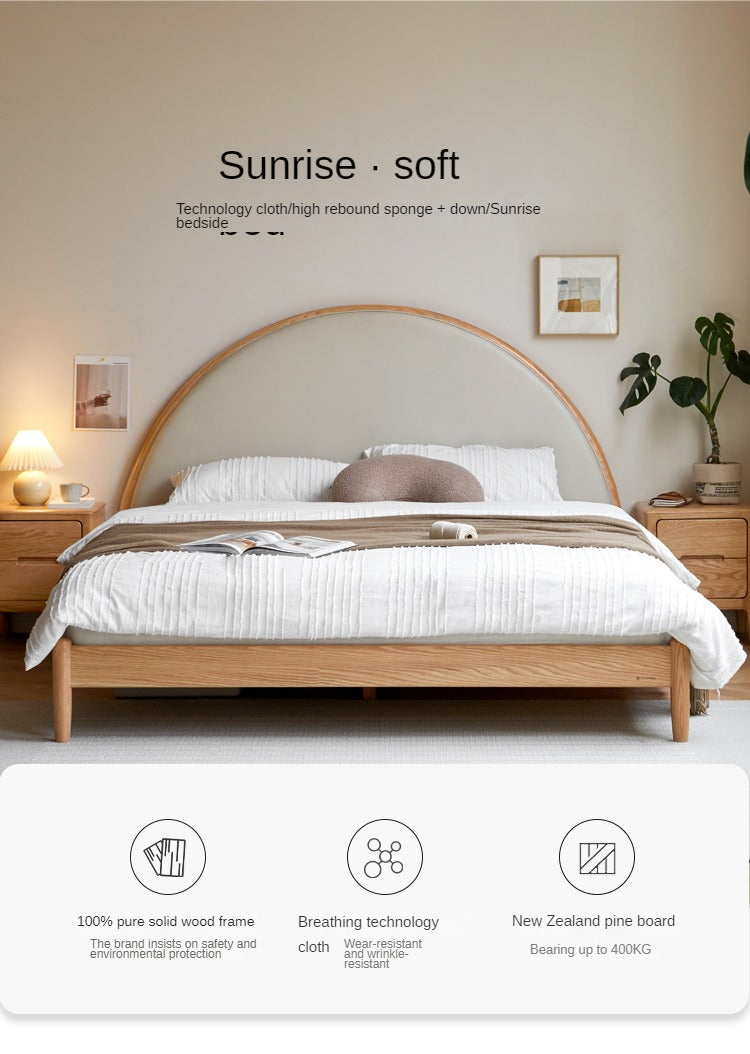 Oak Solid Wood Sunrise Bed with Technology Fabric - Perfect for Modern Bedrooms and Cozy Home Decor
