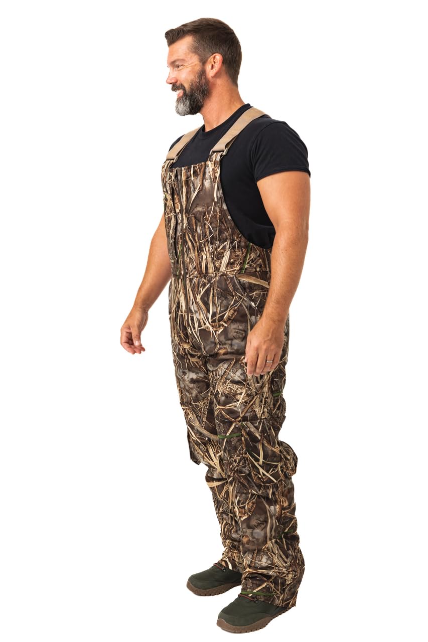 Realtree Men's Edge Timber Camo Hunting Bibs - Insulated Windproof Waterproof Coveralls for Cold Weather - Ideal for Deer Hunting, Ice Fishing & Outdoor Winter Activities