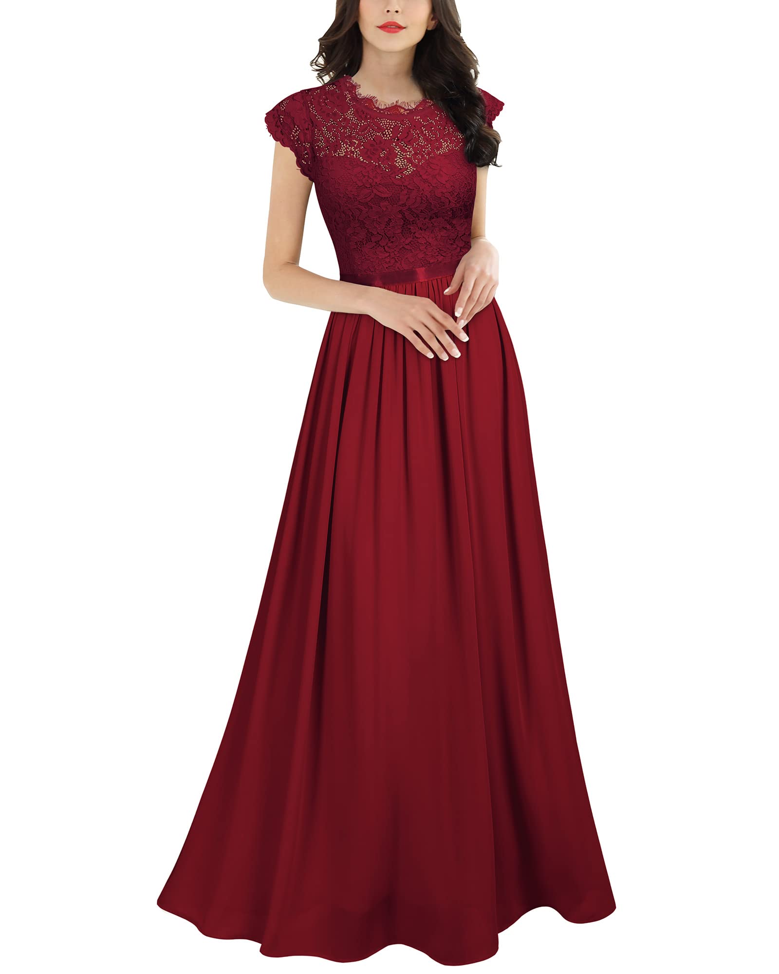 Miusol Women's Floral Lace Formal Evening Gown Maxi Dress for Wedding, Prom, Cocktail Party & Special Occasions