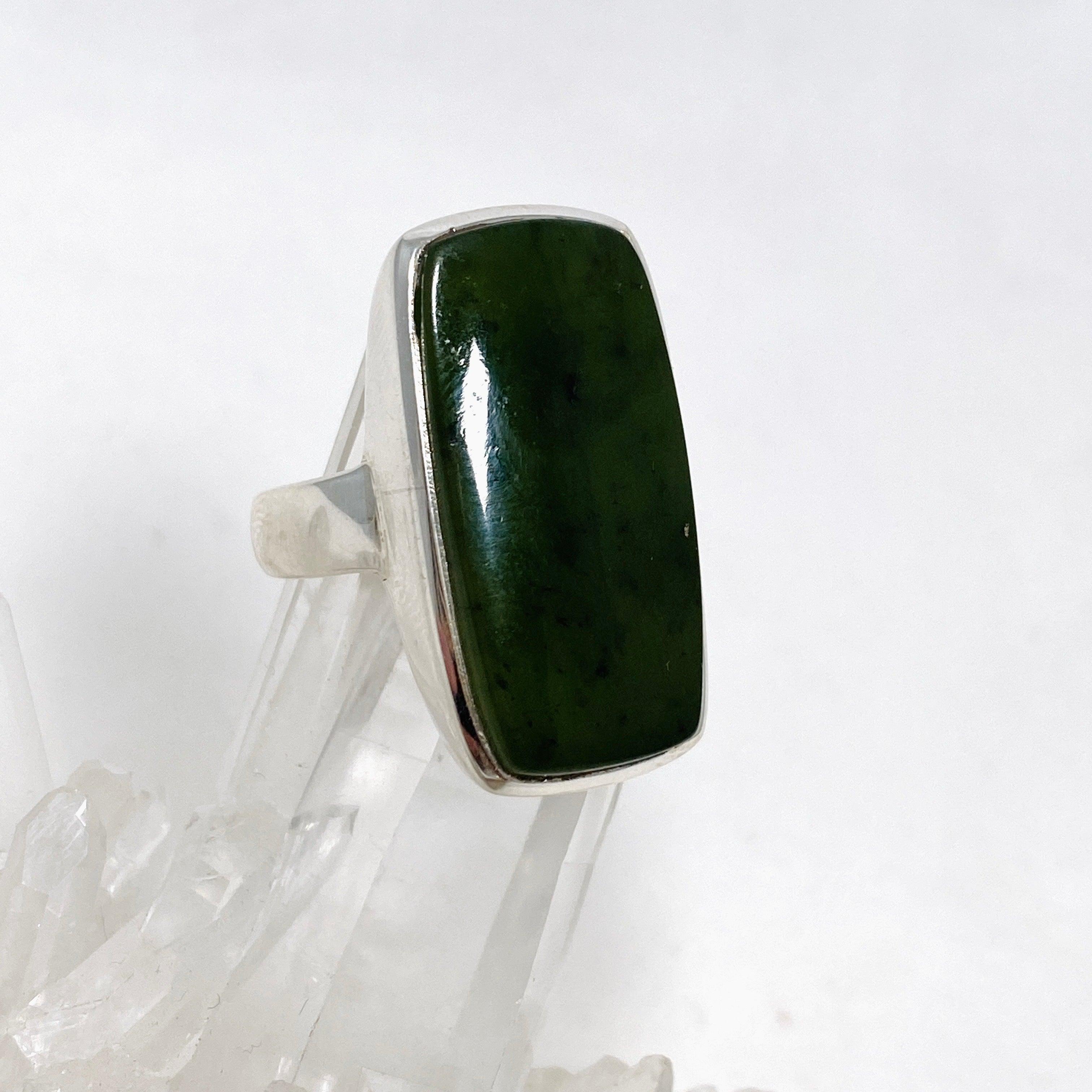 Siberian Jade Nephrite Rectangular Ring - Size 11, Handcrafted Green Gemstone Jewelry for Men & Women | Perfect for Weddings, Gifts & Spiritual Healing