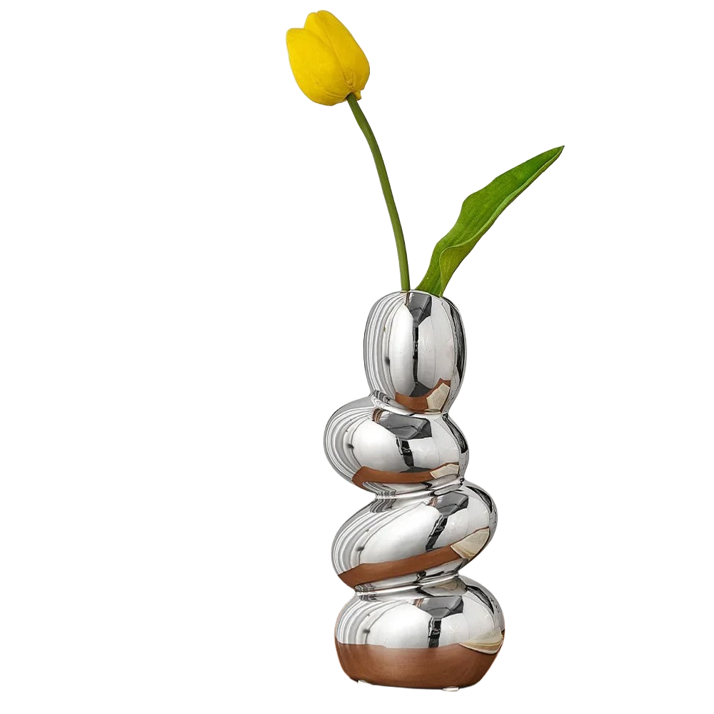 Modern Ceramic Vase with Stone Accents - Elegant Home Decor for Living Room, Dining Table, or Office Desk