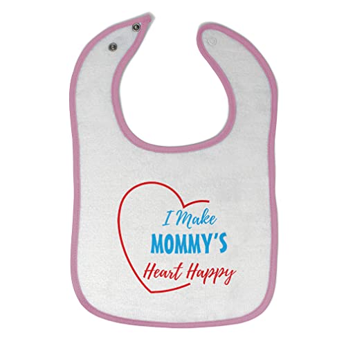 Soft Cotton Baby Bibs & Burp Cloths Set - Funny 'Mom I Make Mommy's Heart Happy' Design for Toddlers (White & Pink) - Perfect for Feeding, Messy Playtime & Mother's Day Gifts
