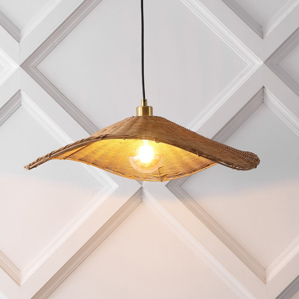 Modern Coastal Organic Curve Rattan LED Pendant Light - 24.5